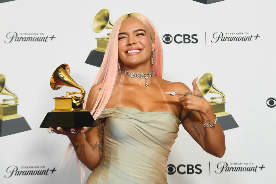 Karol G con su primer Grammy (Photo by Alberto E. Rodriguez/Getty Images for The Recording Academy)